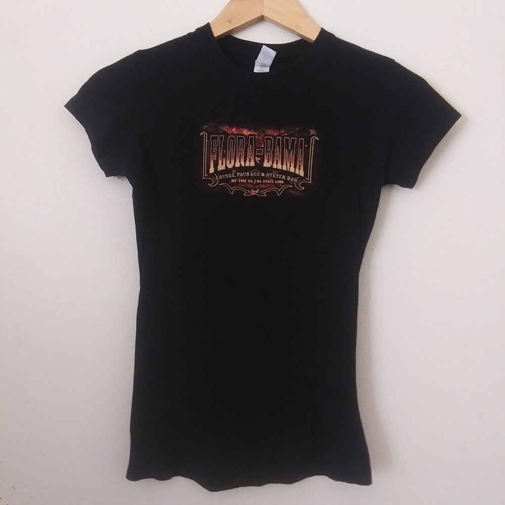 Flora-Bama Baby Tee, Black with Bike Graphic